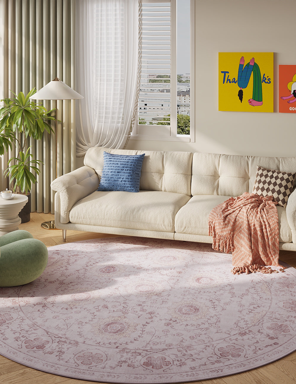 Briar Garden Vintage Soft Pink Washable Rug