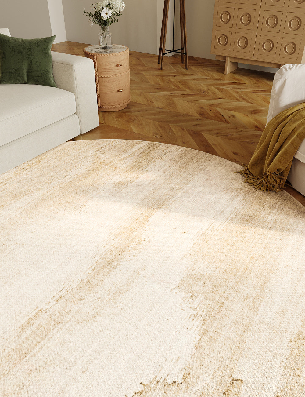 Wood Nostalgia Faded Beige Washable Rug