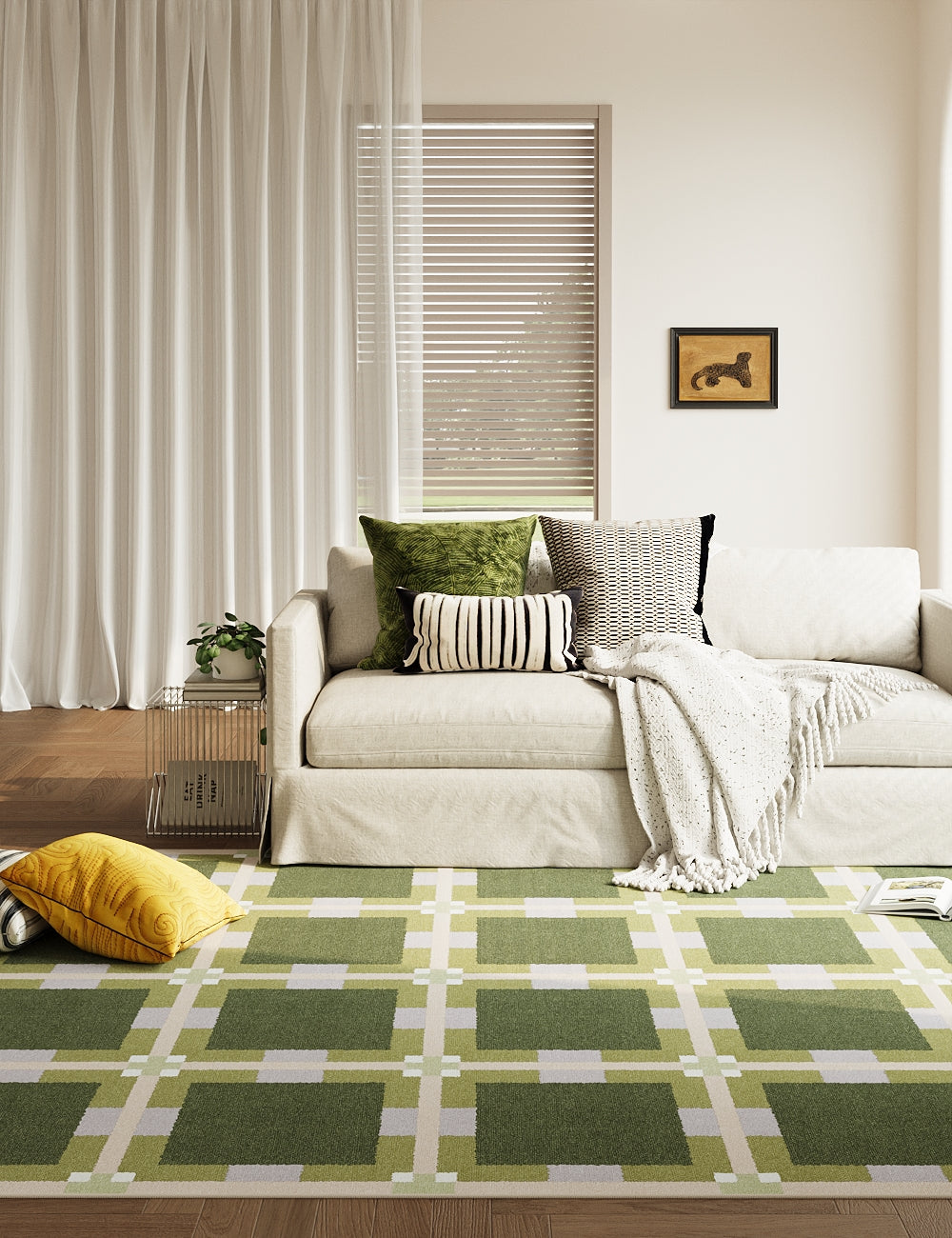Digital Plaid Moss Green Washable Rug