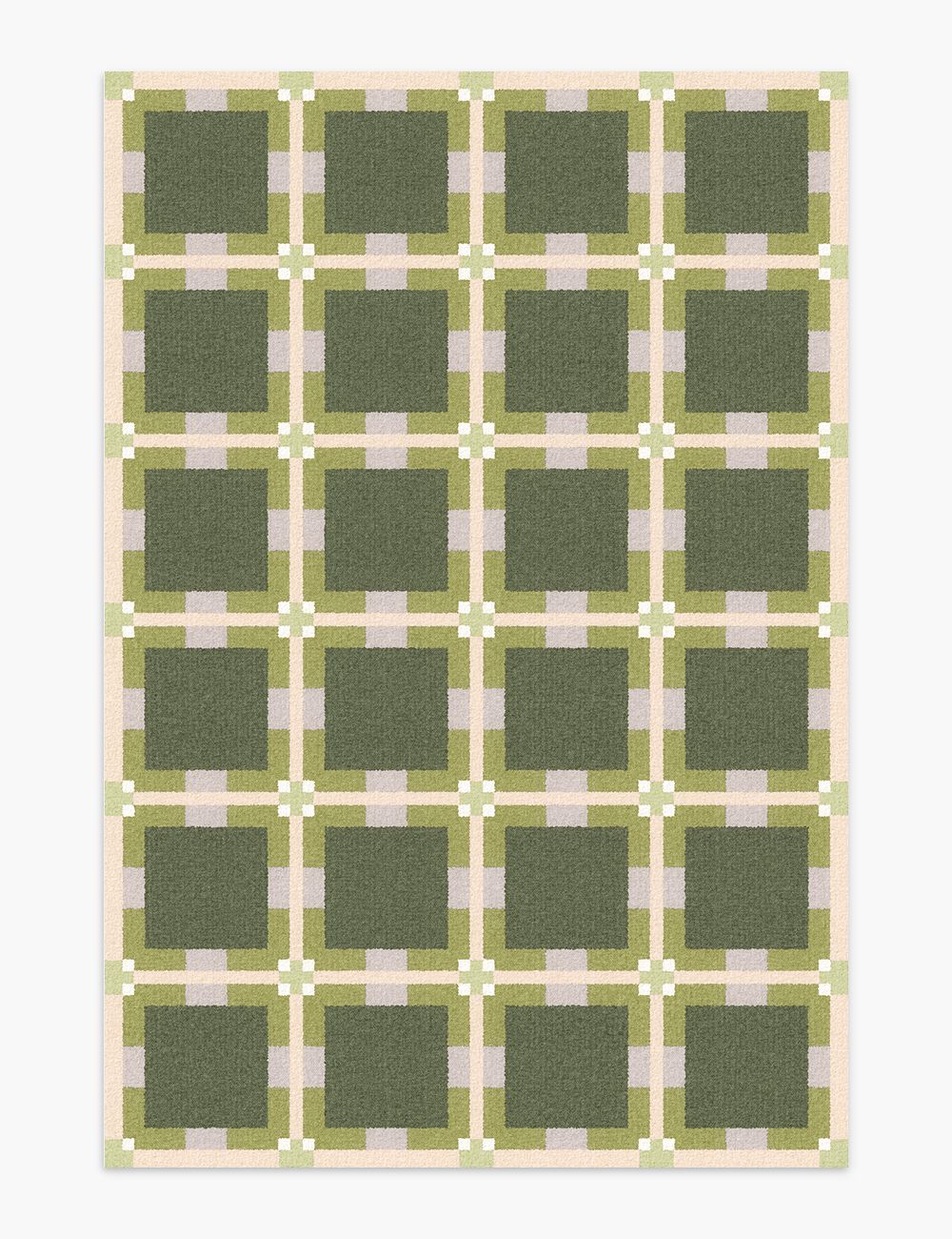Digital Plaid Moss Green Washable Rug