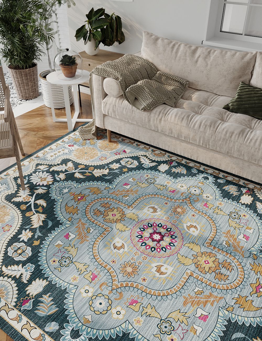 Harmonia's Garden Blue Washable Rug