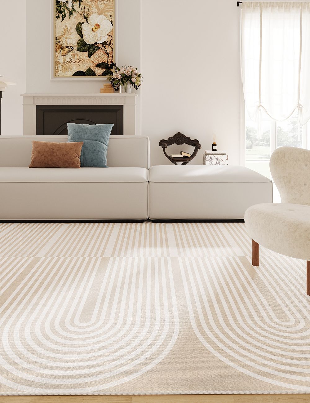 Infinity Path Light Tan Washable Rug
