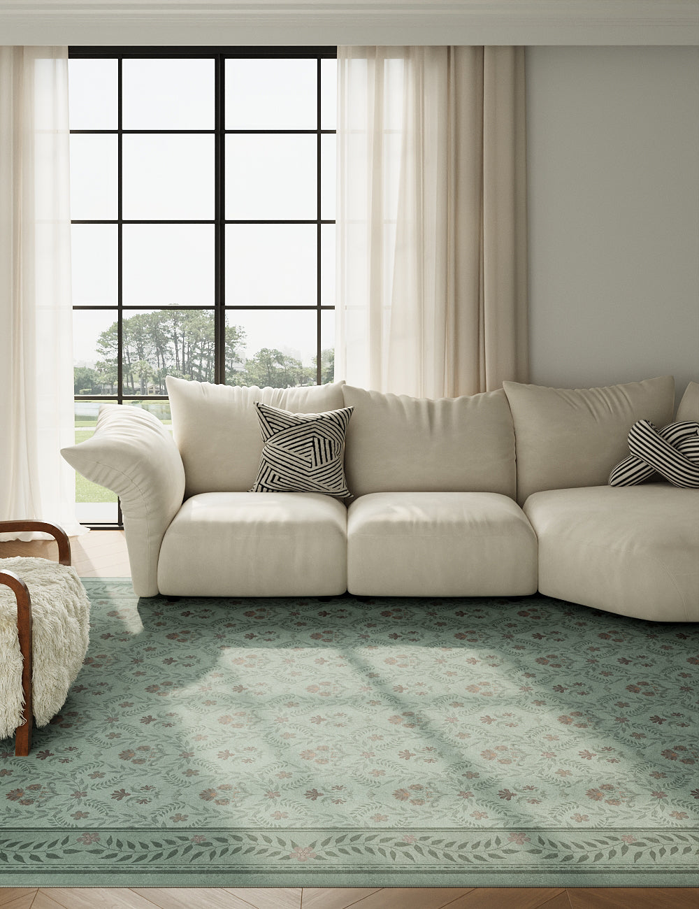 Jewel Garden Sage Green Washable Rug