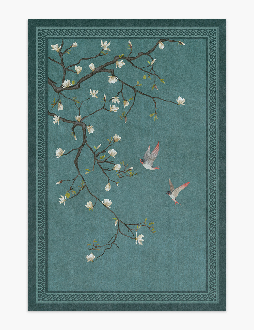 Noble Blossom Quiet Teal Washable Rug