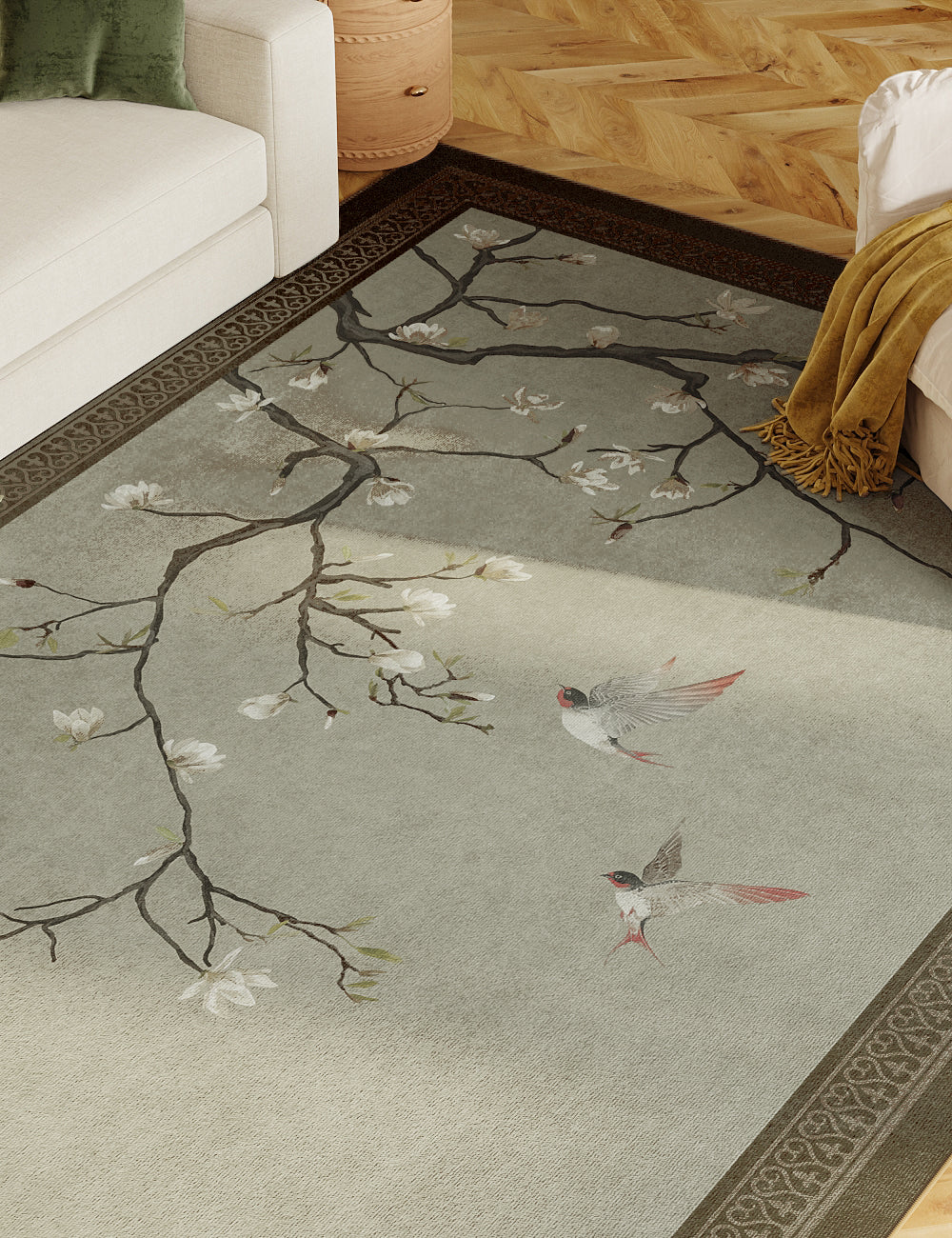 Noble Blossom Soft Taupe Washable Rug