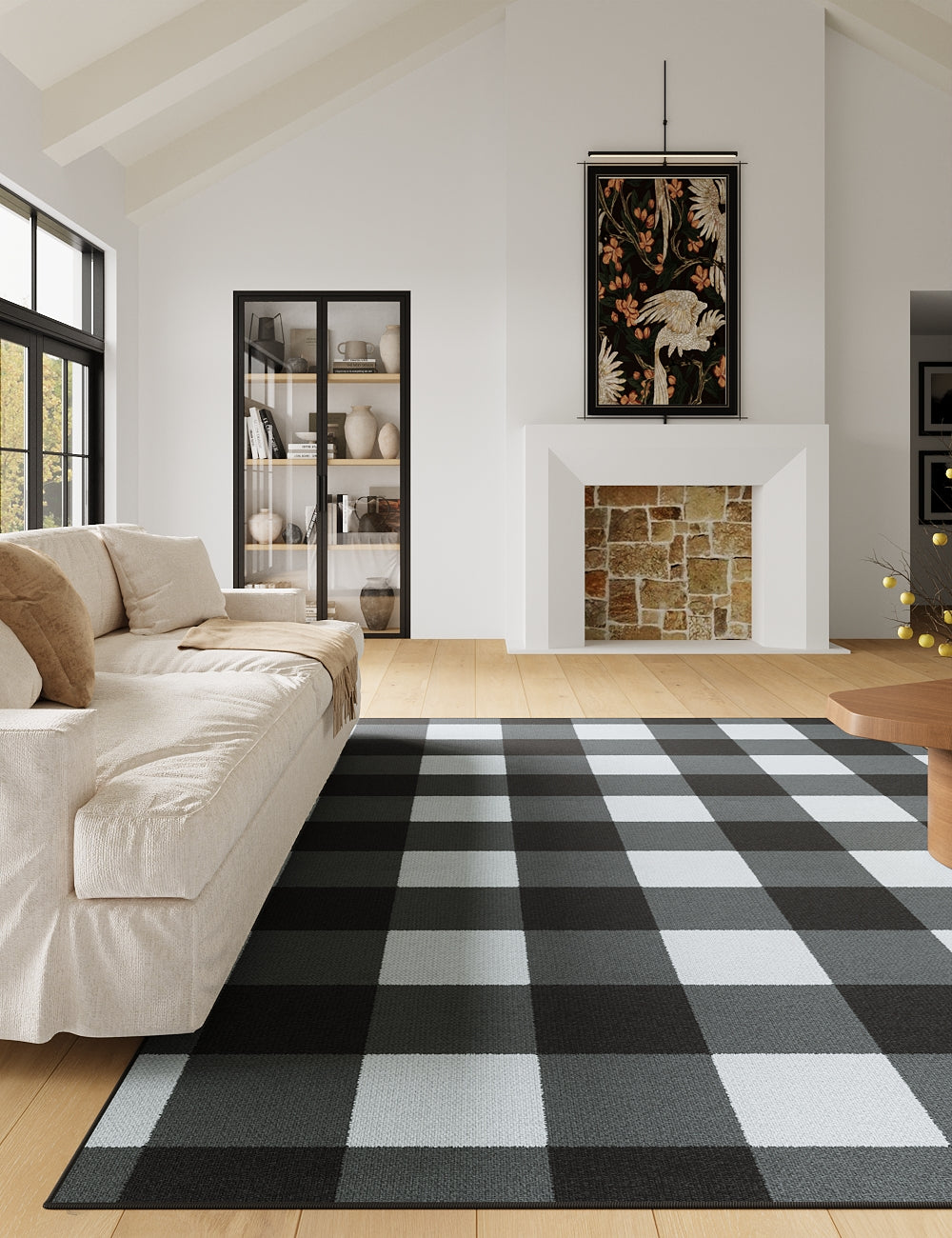 Retro Grid Black & White Washable Rug