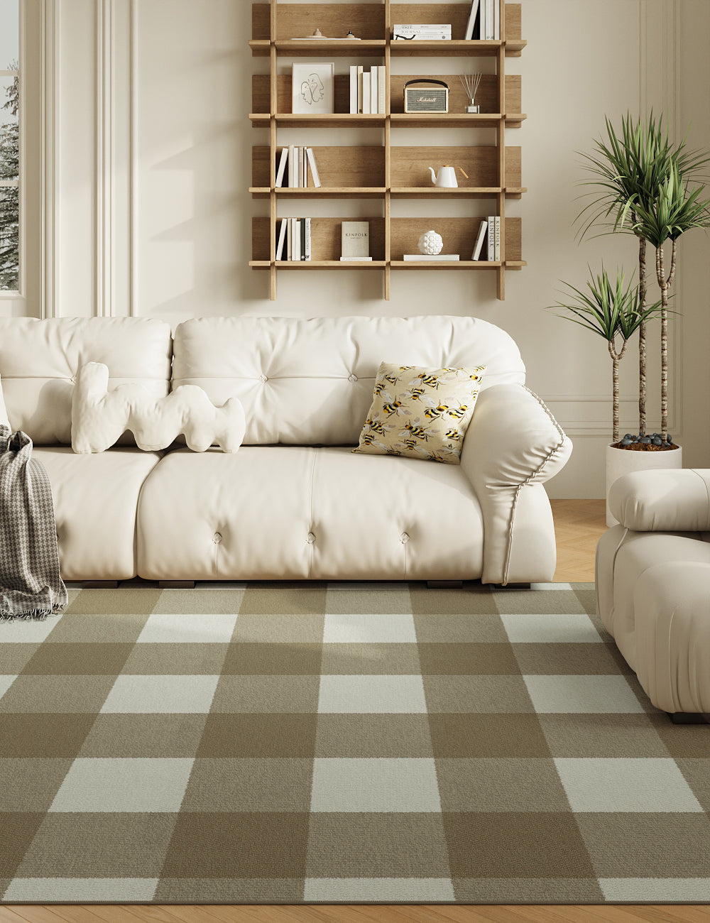 Retro Grid Yellow & Brown Washable Rug