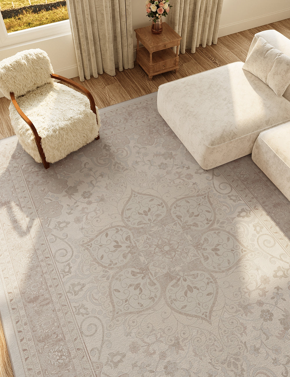 Sacred Bloom Blush Pink Washable Rug