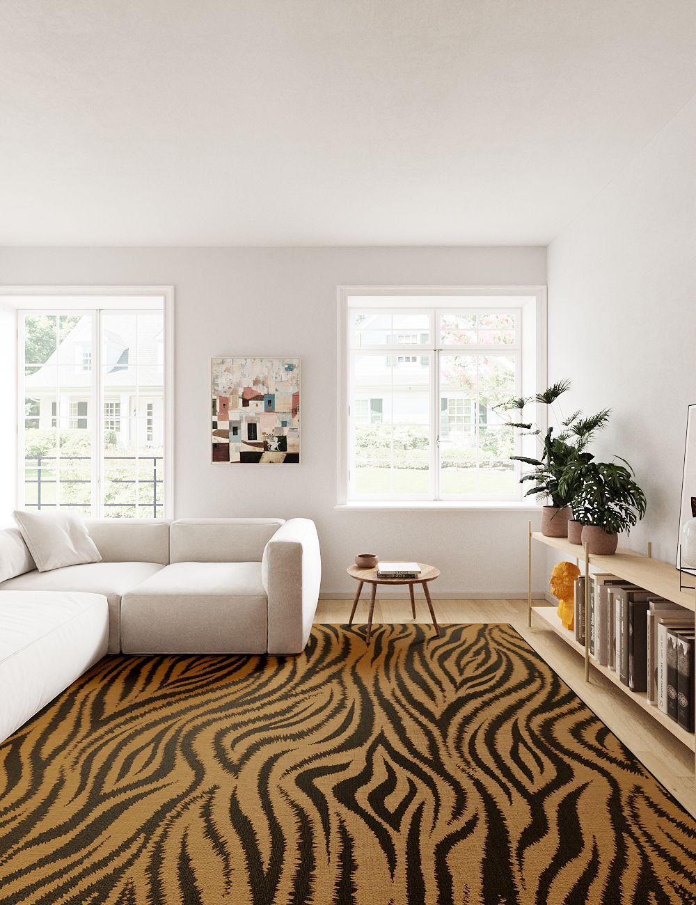 Slender Leaves Leopard Brown Washable Rug