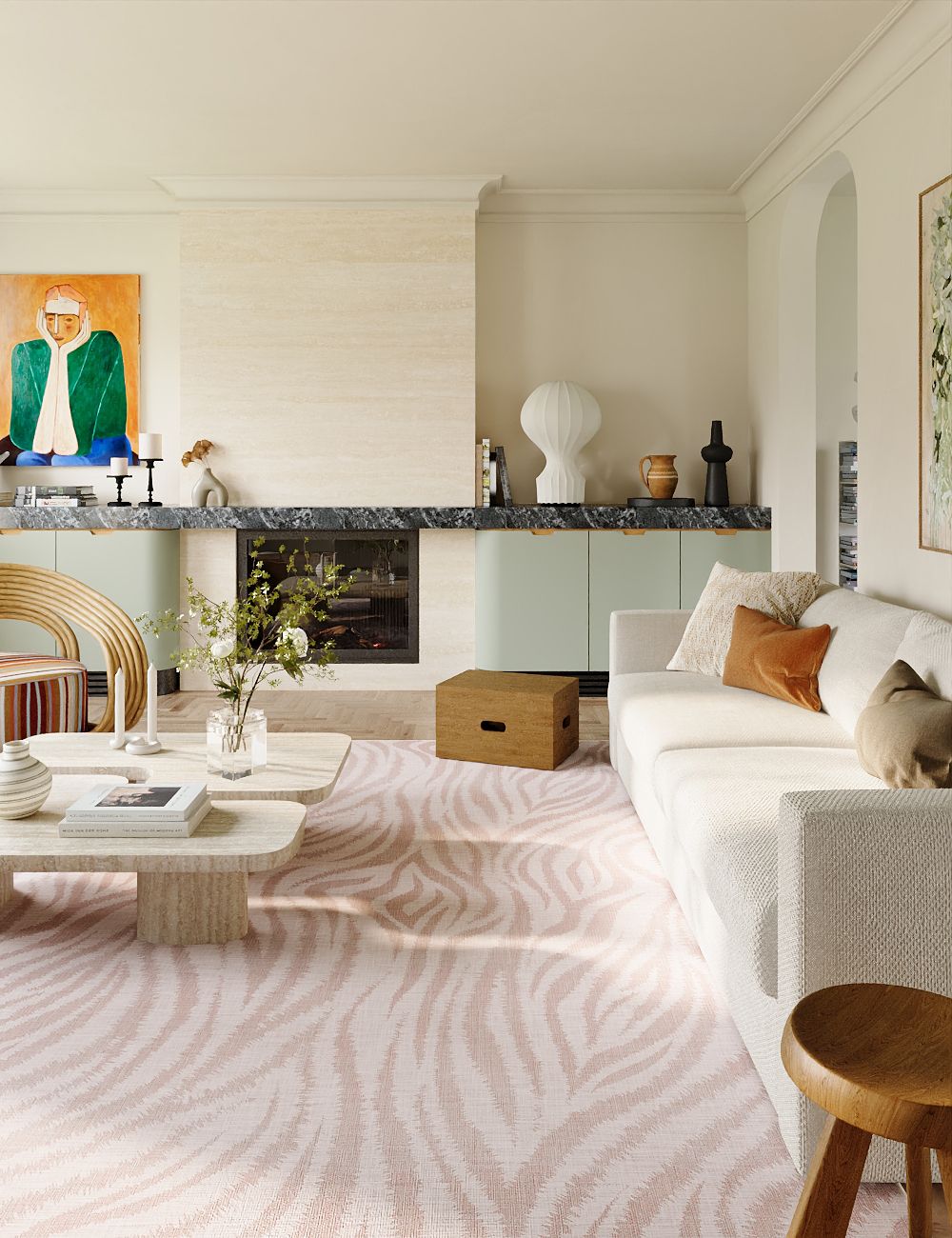 Slender Leaves Pale Blush Washable Rug