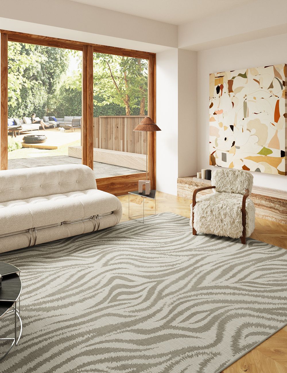 Slender Leaves Pale Moss Washable Rug