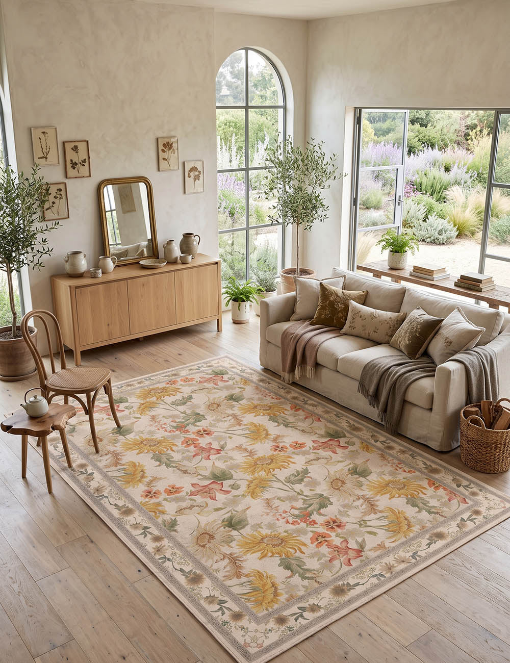 Romantic Blooms Dusty Taupe Washable Rug