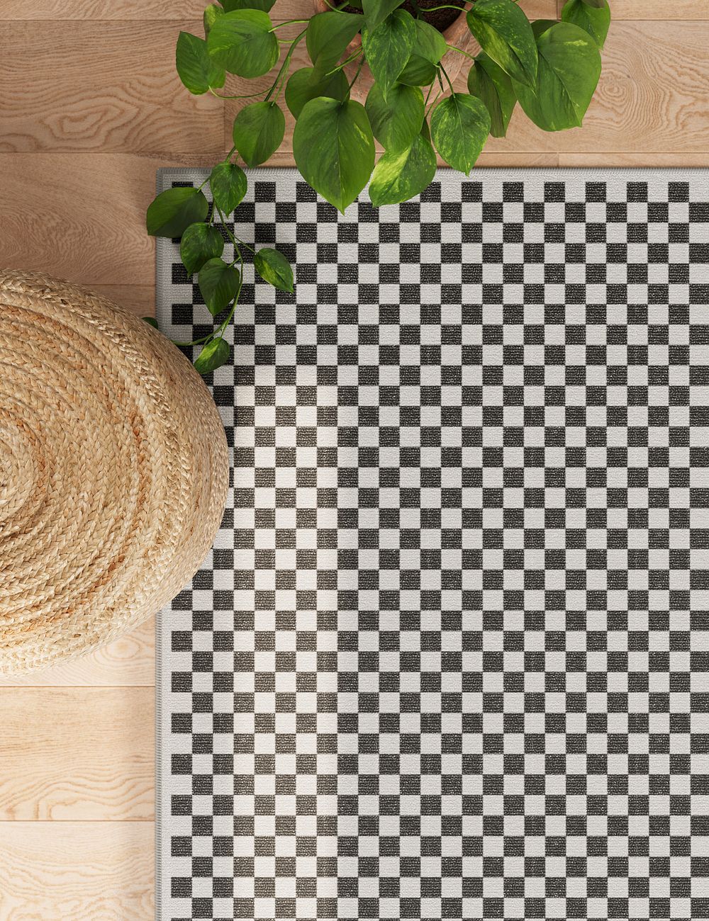 Checker Out Cool Grey Washable Rug