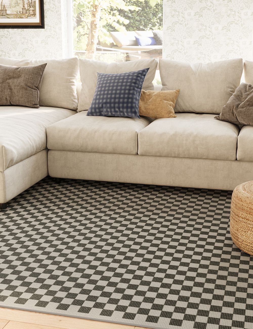 Checker Out Forest Moss Washable Rug