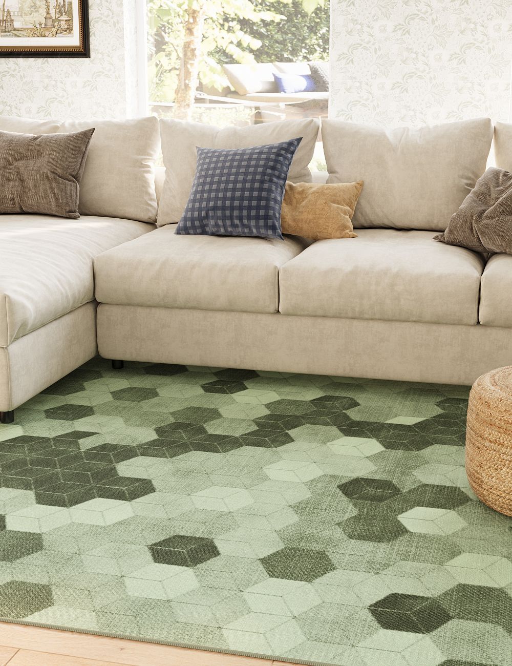 Faded Pieces Pistachio Green Washable Rug