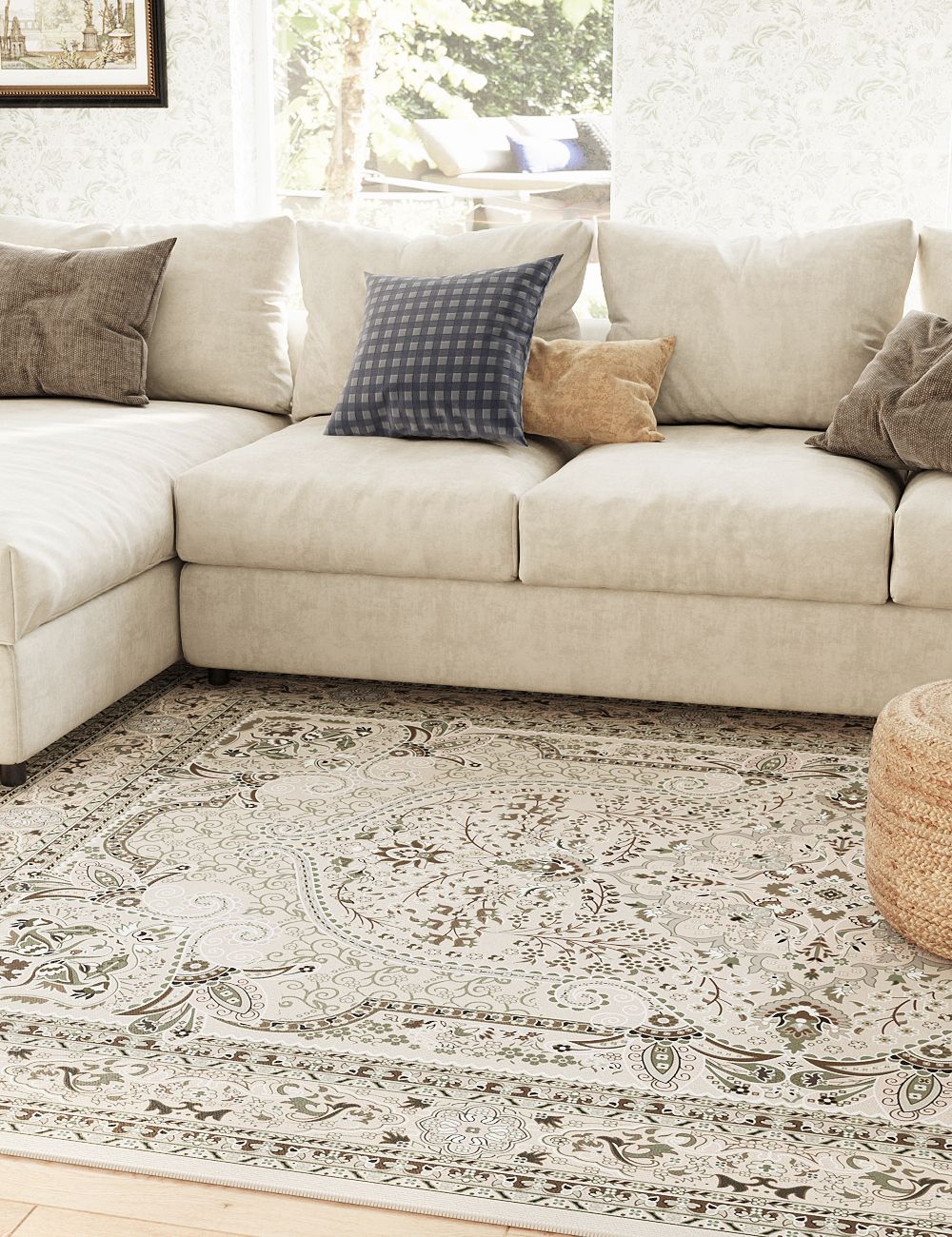 Floral Intricacy Taupe Washable Rug