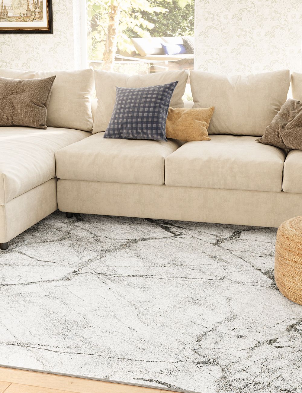 Marble Nature Soft Grey Washable Rug