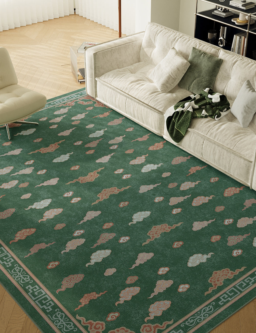 Auspicious Cloud Vibrant Green Washable Rug