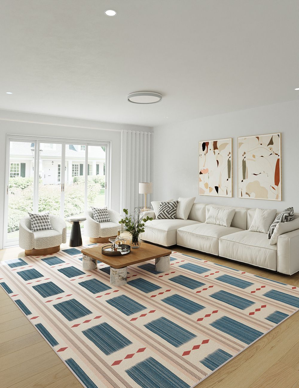 Beach Cabin Blue Clay Washable Rug