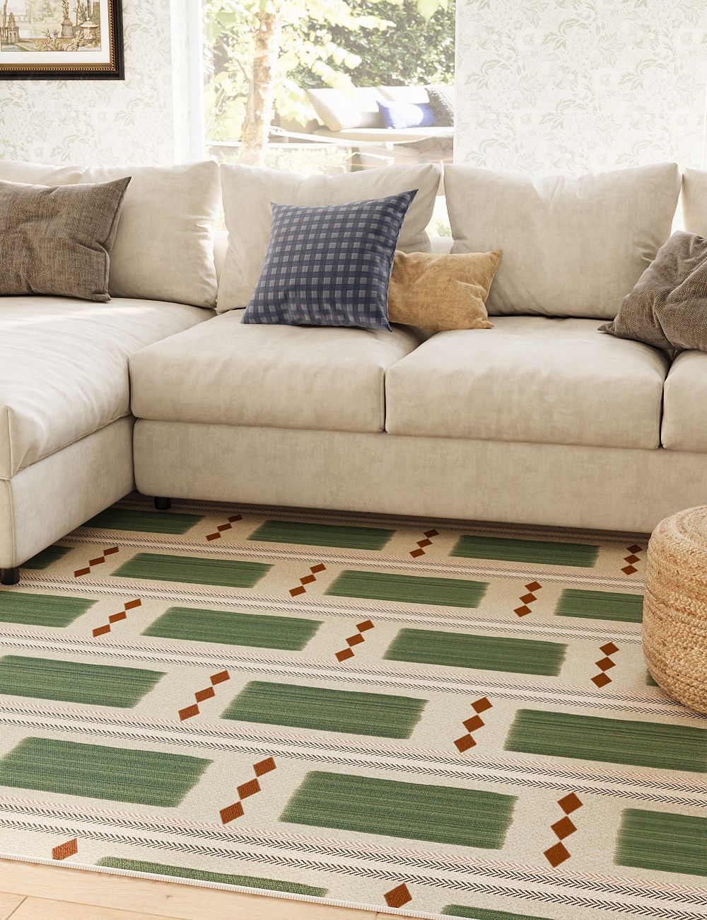 Beach Cabin Sage Clay Washable Rug