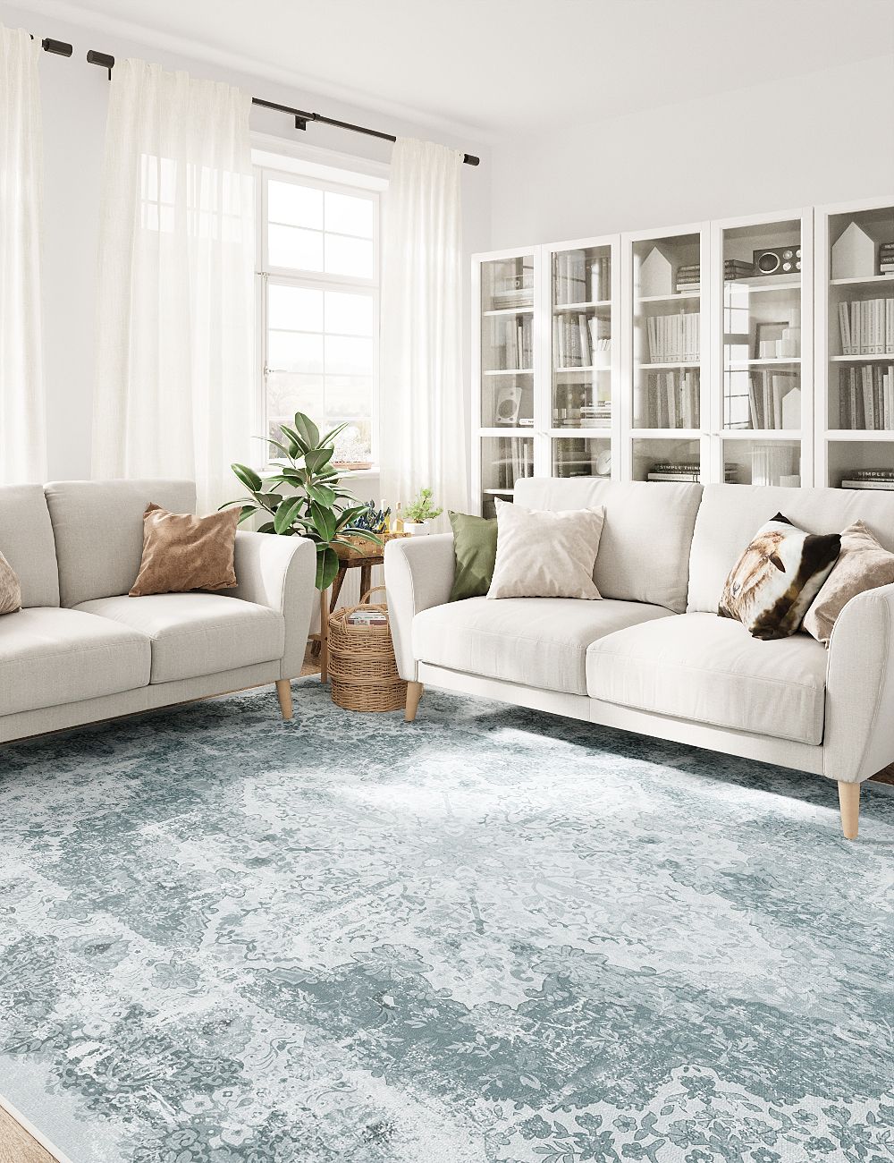 Boutique Revival Ice Blue Washable Rug