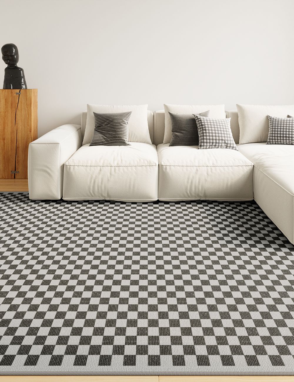 Checker Out Cool Grey Washable Rug