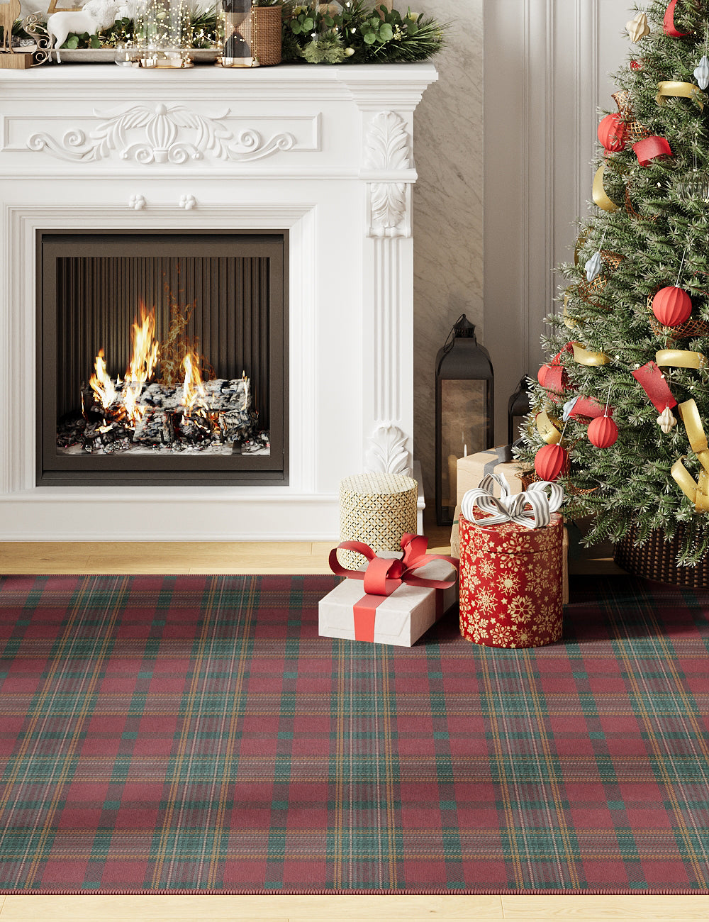 Classic Plaid Cider Red Washable Rug