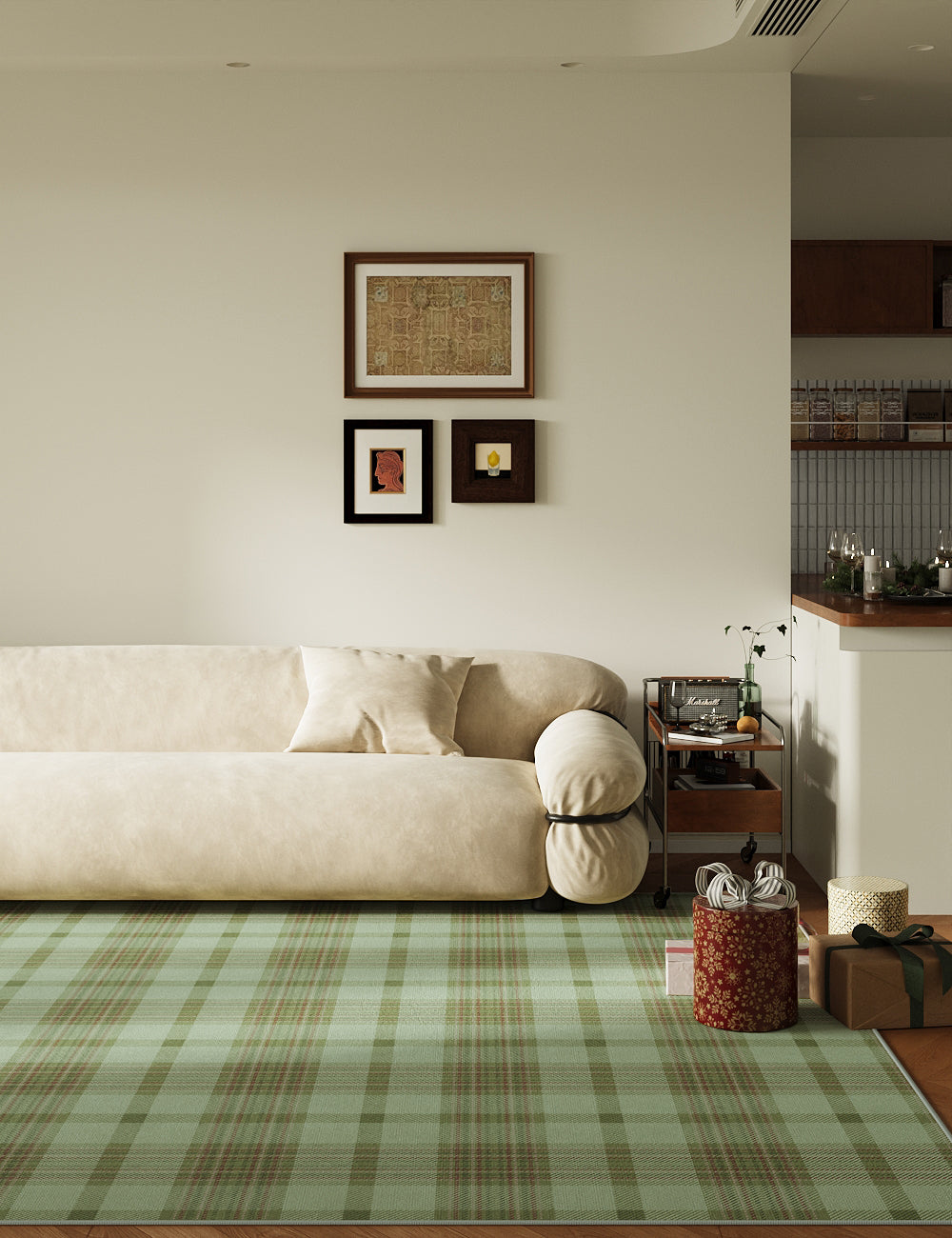 Classic Plaid Willow Green Washable Rug