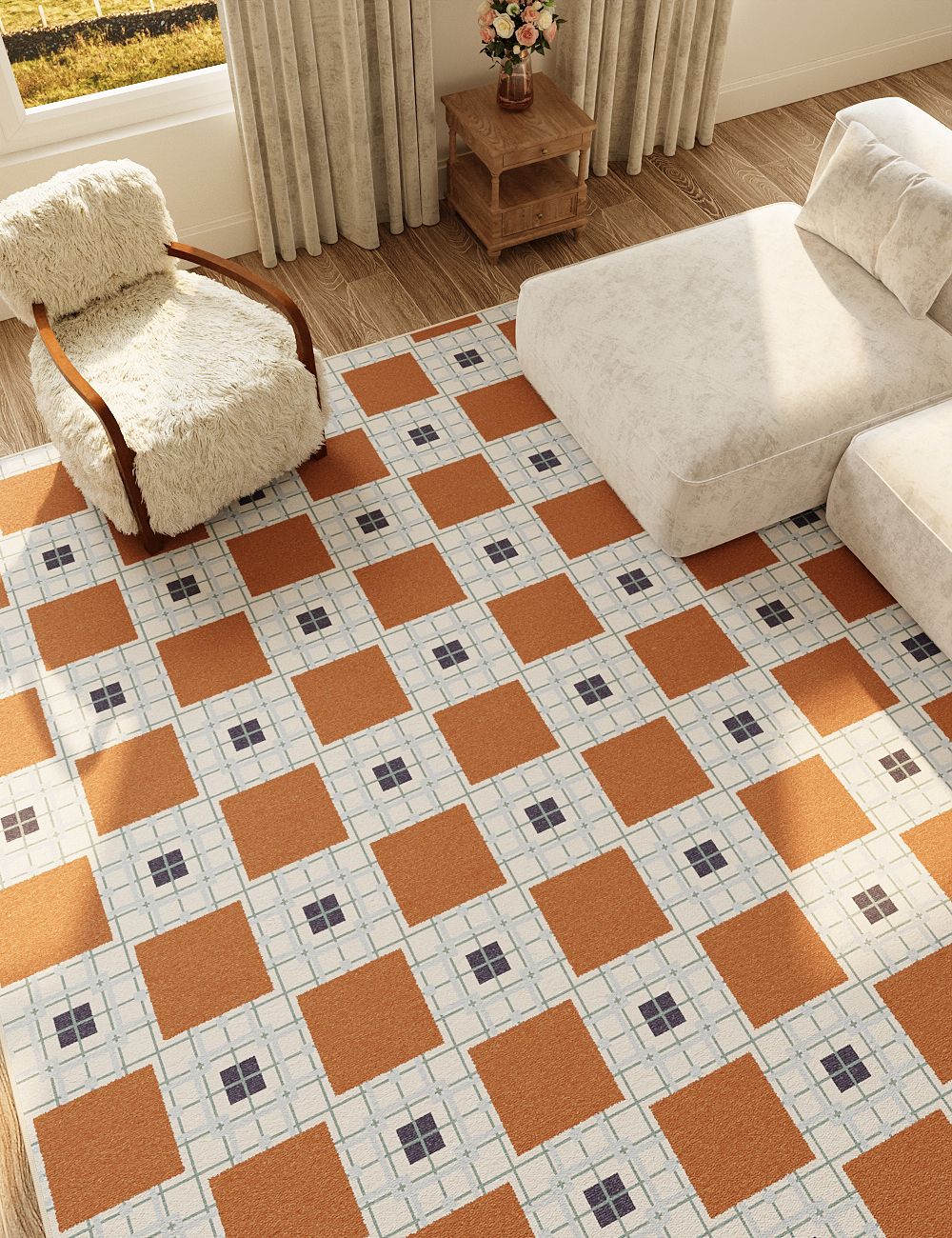 Desert Piazza Burnt Orange Washable Rug
