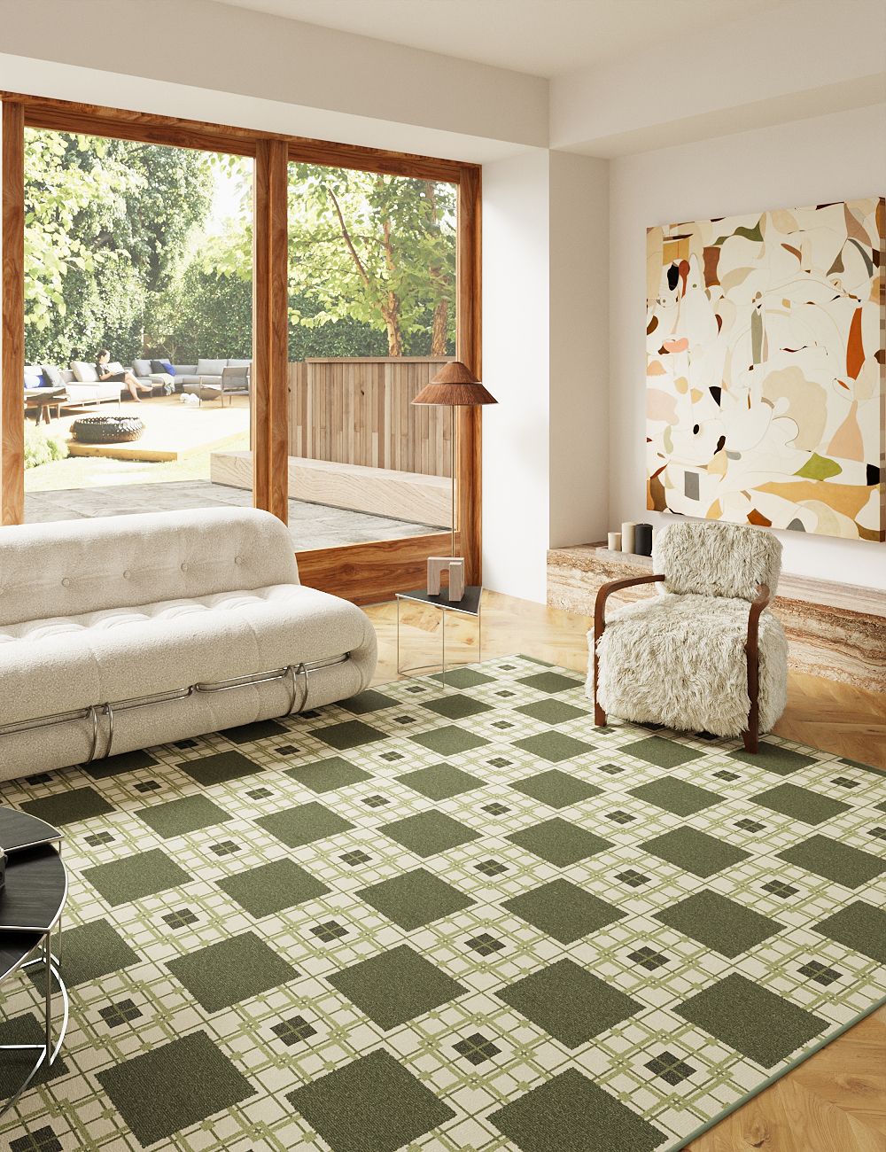 Desert Piazza Olive Green Washable Rug