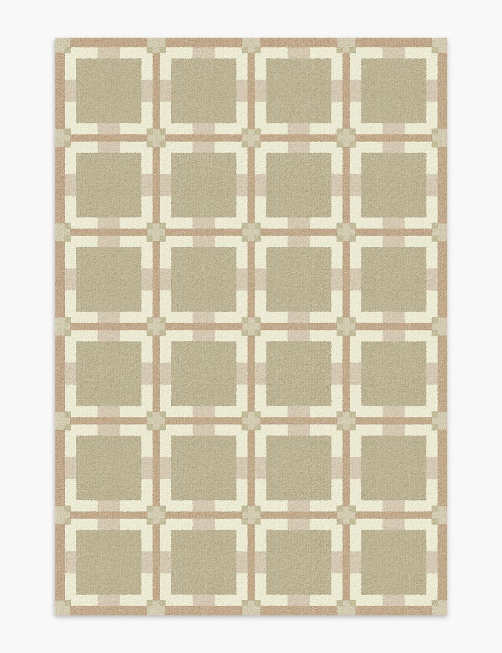 Digital Plaid Green Beige Washable Rug