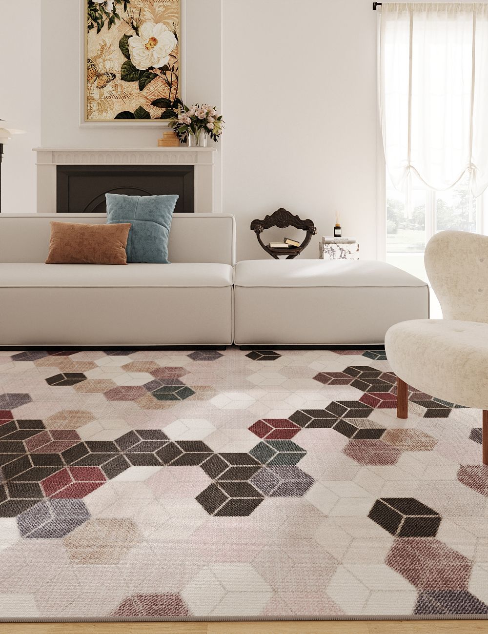 Faded Pieces Multicolour Washable Rug