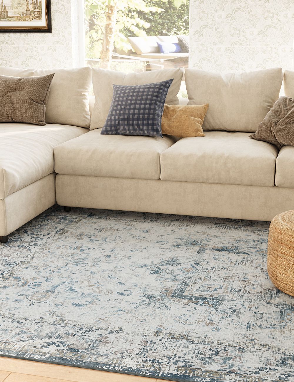 Fleeting Spring Fog Blue Washable Rug