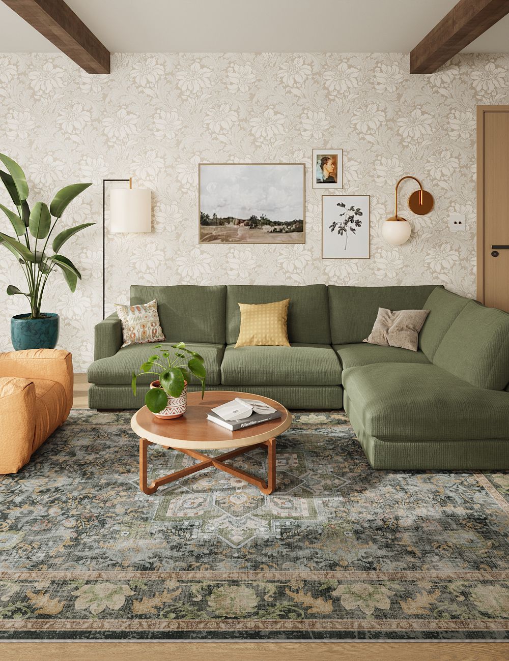 Fleeting Spring Forest Green Washable Rug