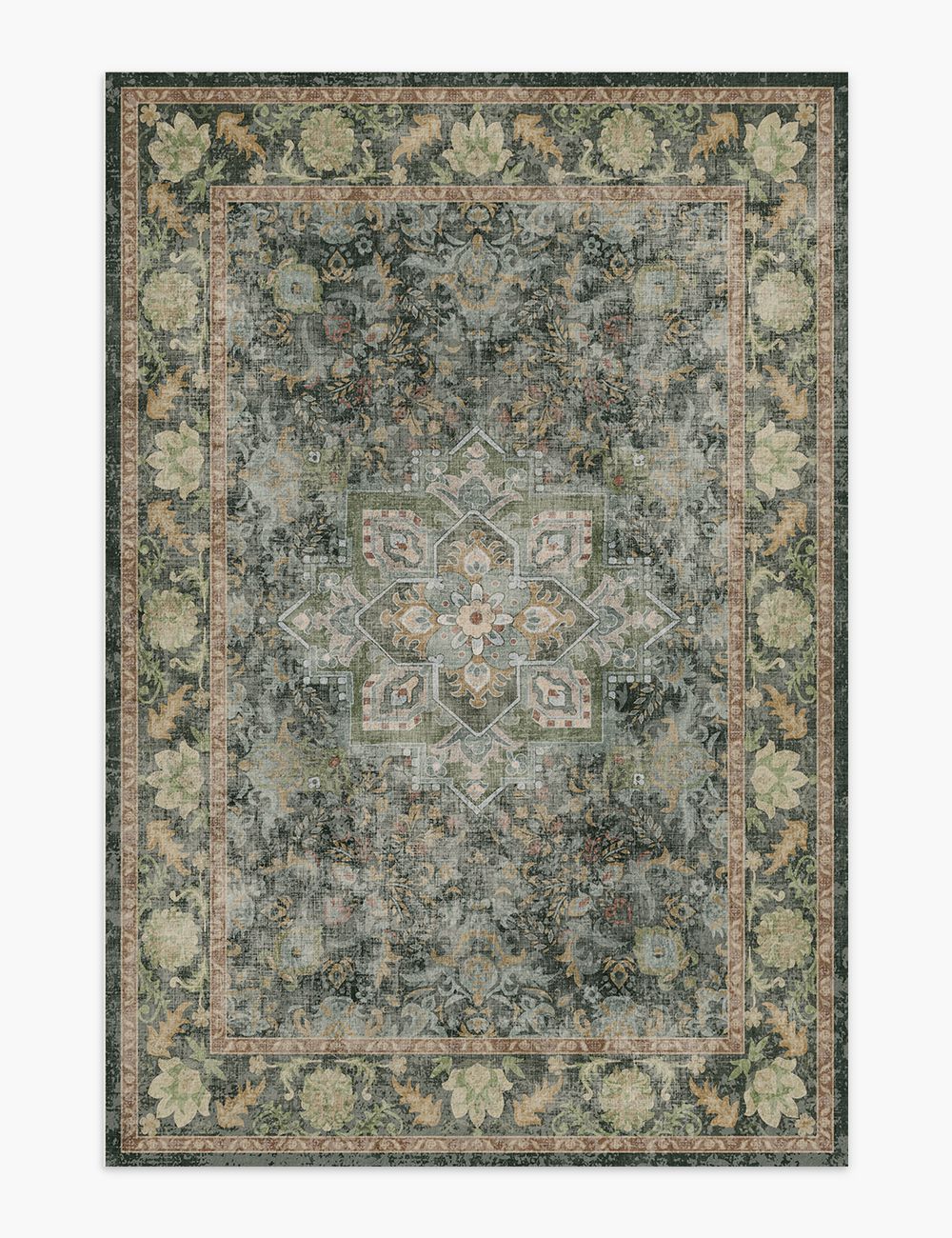 Fleeting Spring Forest Green Washable Rug