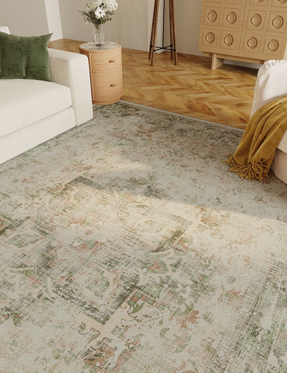 Fleeting Spring Withered Green Washable Rug