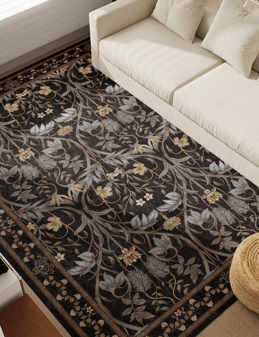Garden Muse Midnight Amber Washable Rug