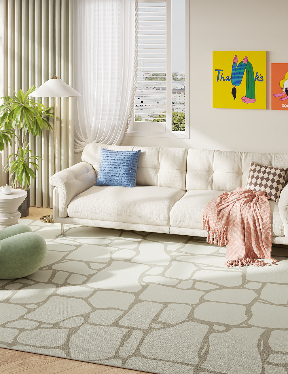 Garden Path Ivory Biege Washable Rug