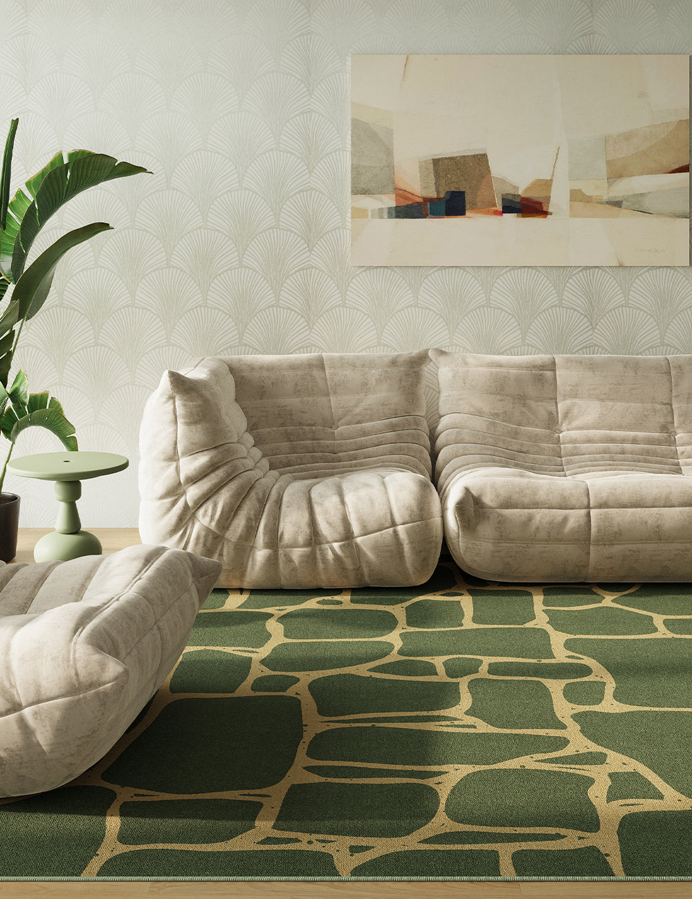 Garden Path Meadow Green Washable Rug