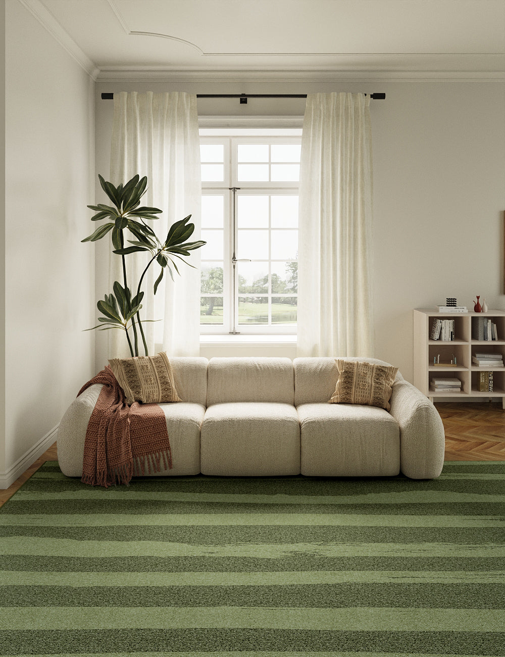 Ink Brush Watermelon Green Washable Rug