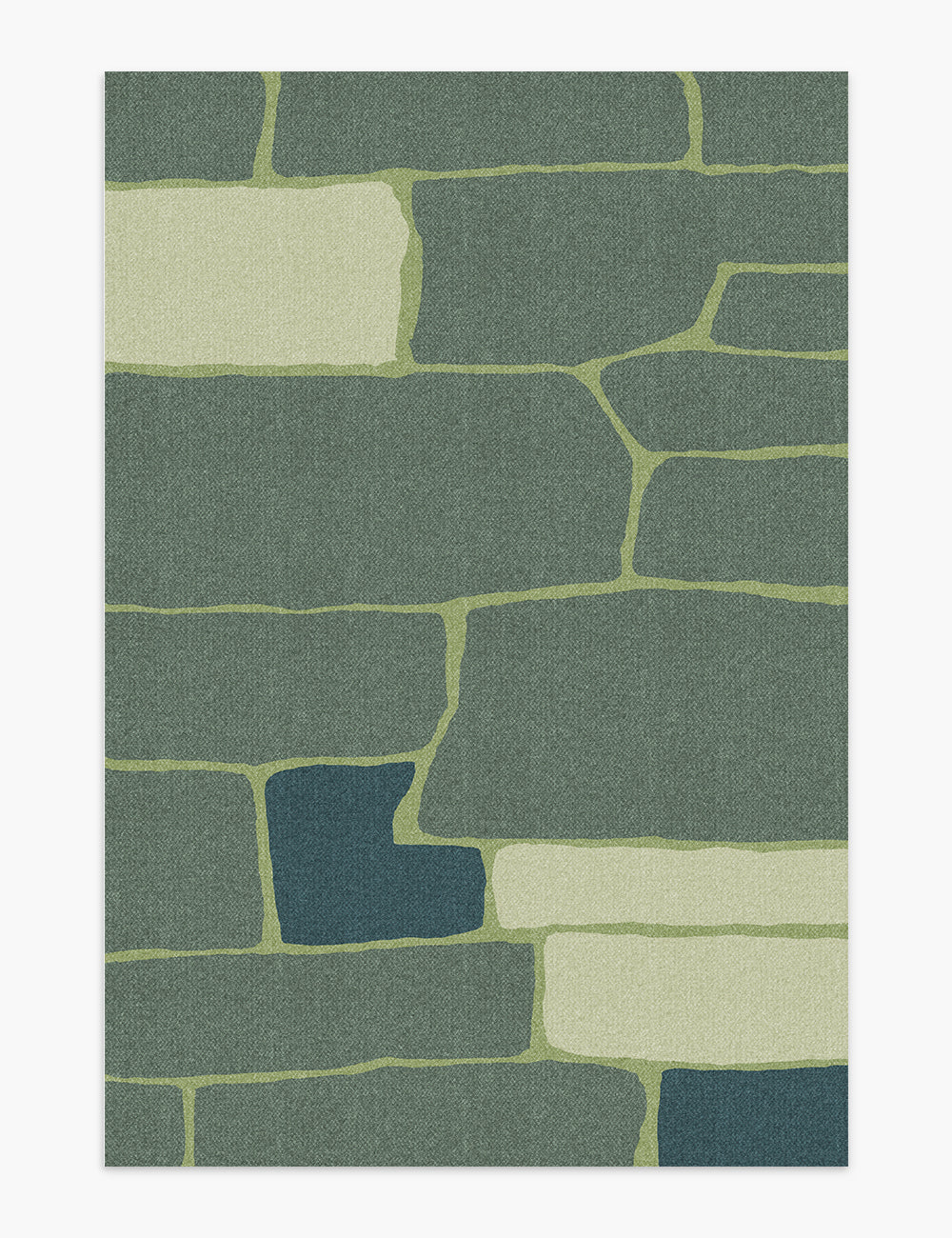 Irregular Blocks Forest Teal Washable Rug