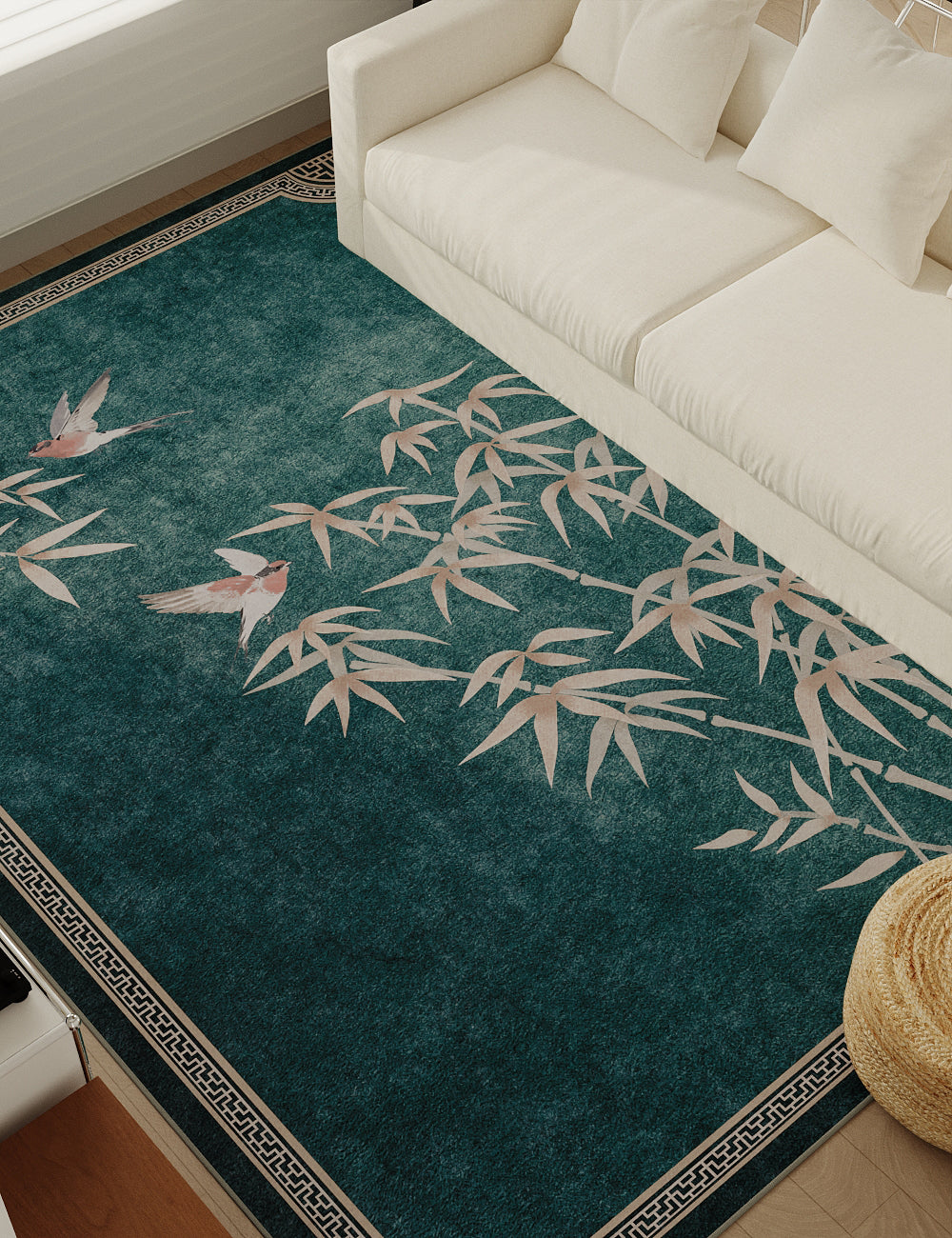 Lucky Bamboo Deep Jade Washable Rug