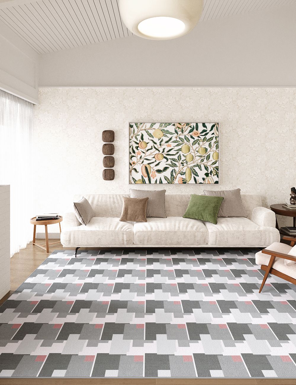 Meadow Mosaic Charcoal Grey Washable Rug