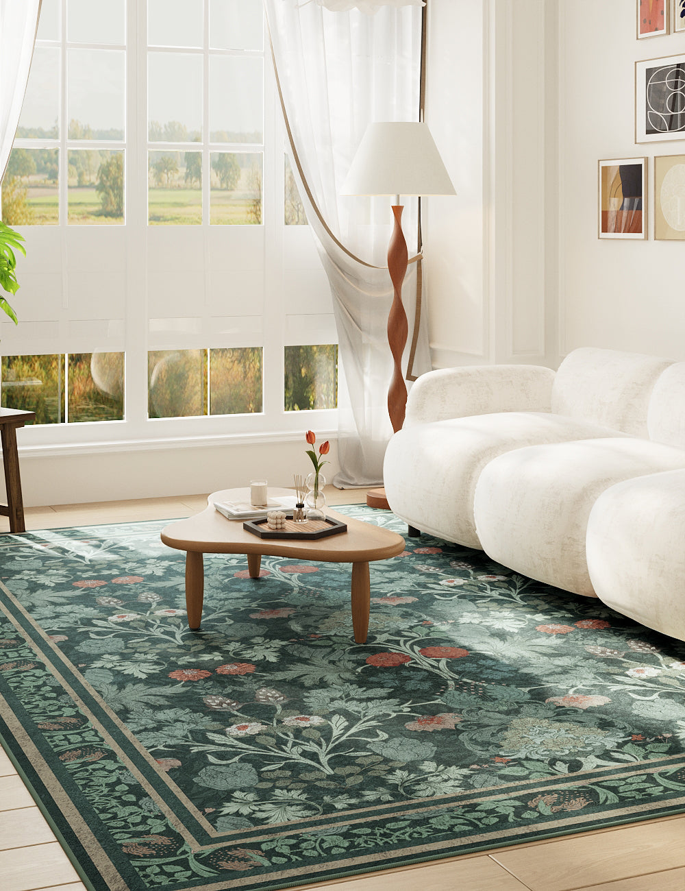 Morning Garden Dark Teal Washable Rug