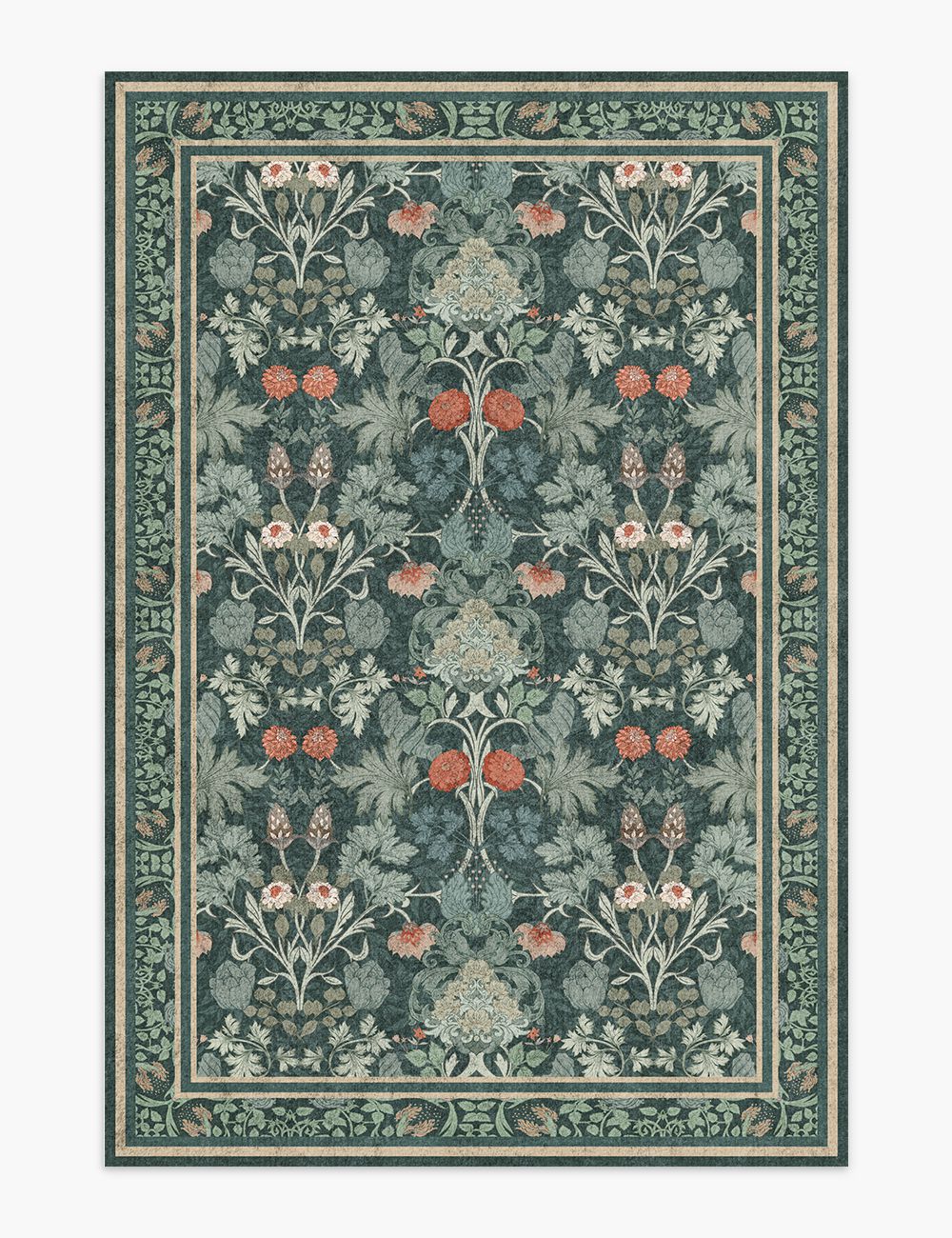 Morning Garden Dark Teal Washable Rug