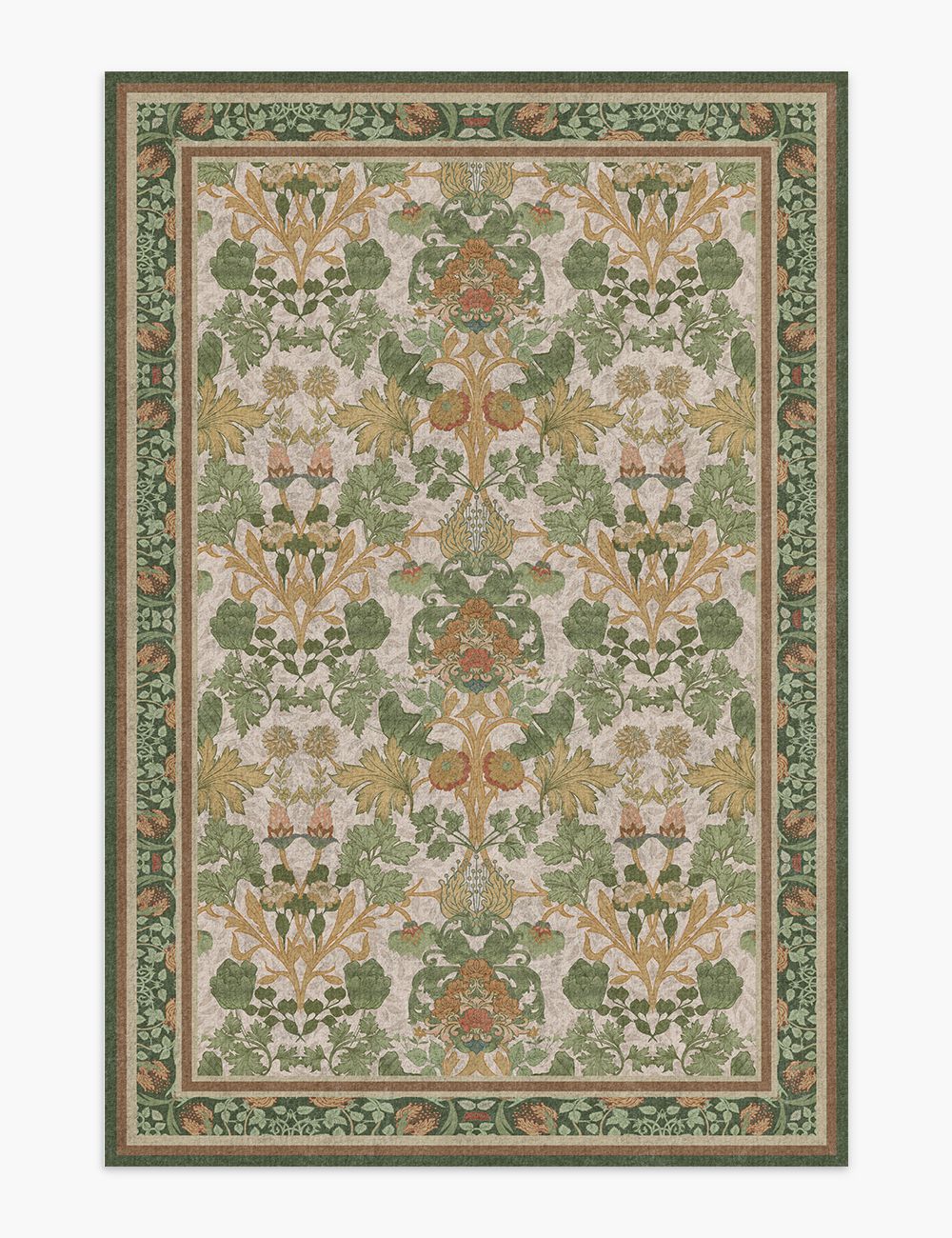 Morning Garden Green Khaki Washable Rug
