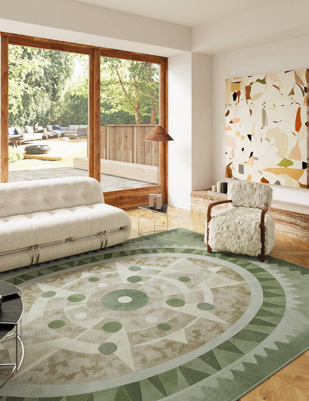 Oval Energy Sage Stone Washable Rug