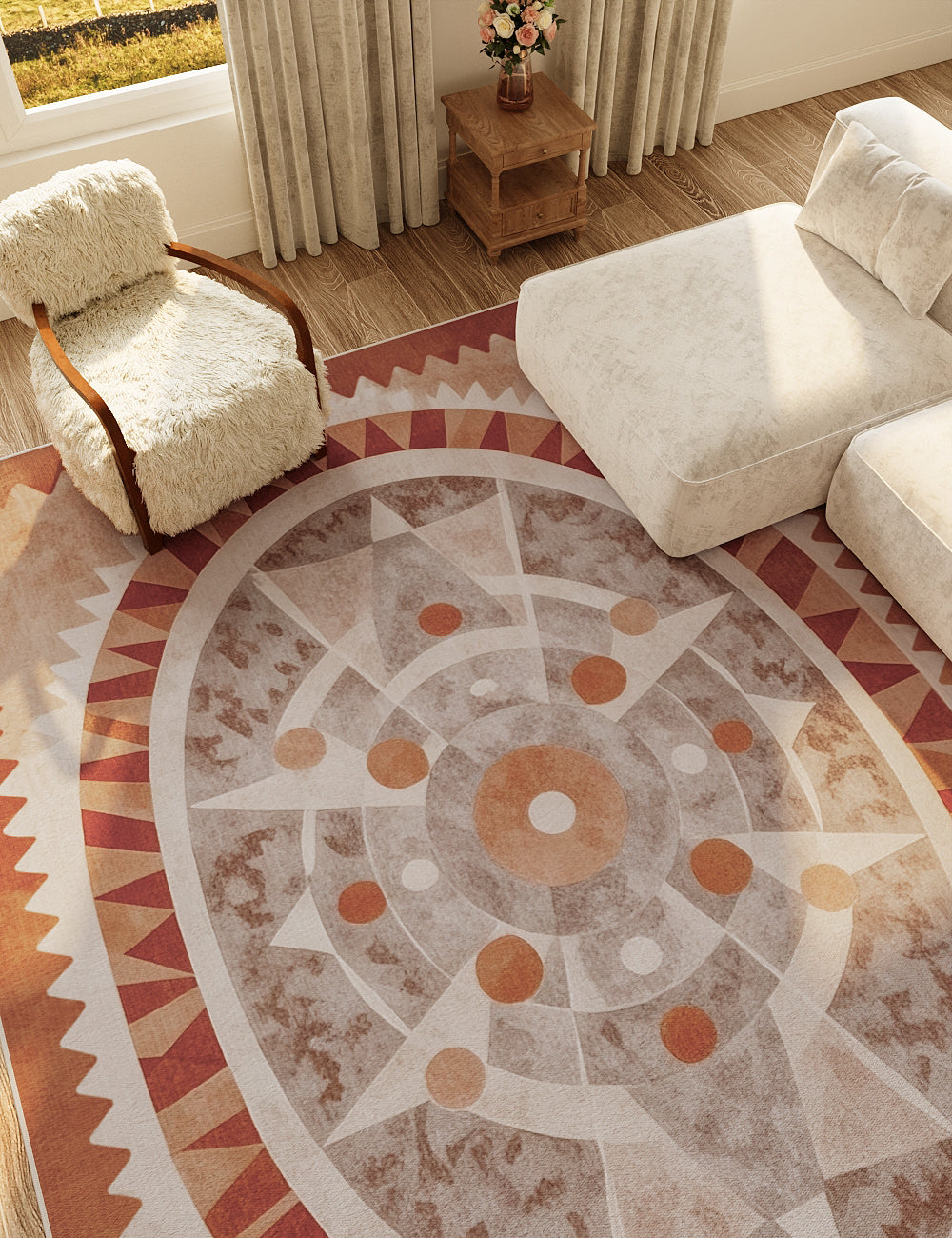 Oval Energy Terracotta Orange Washable Rug