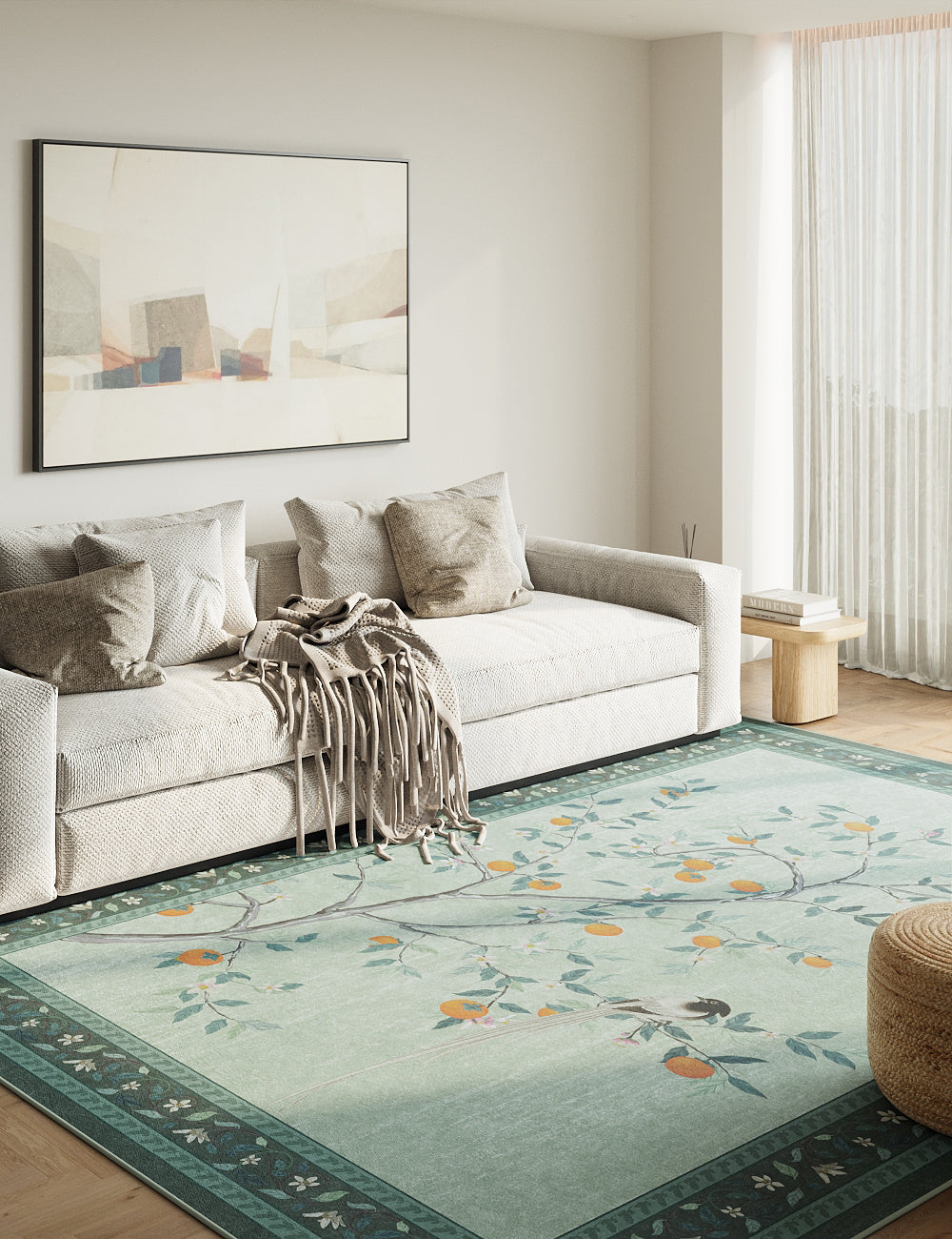 Persimmon Blessing Meadow Green Washable Rug