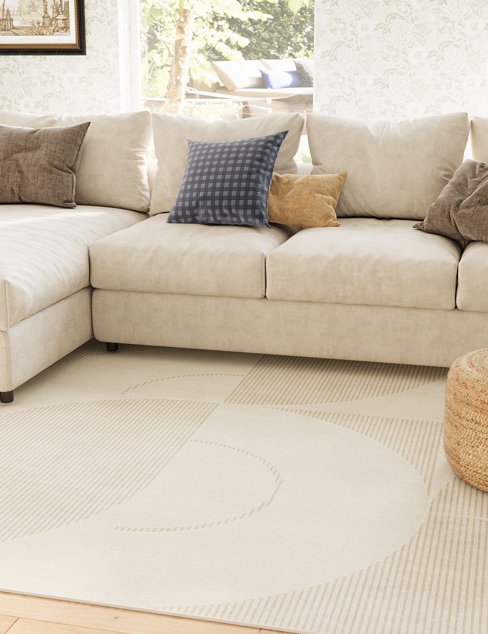 Quiet Waves Soft Beige Washable Rug